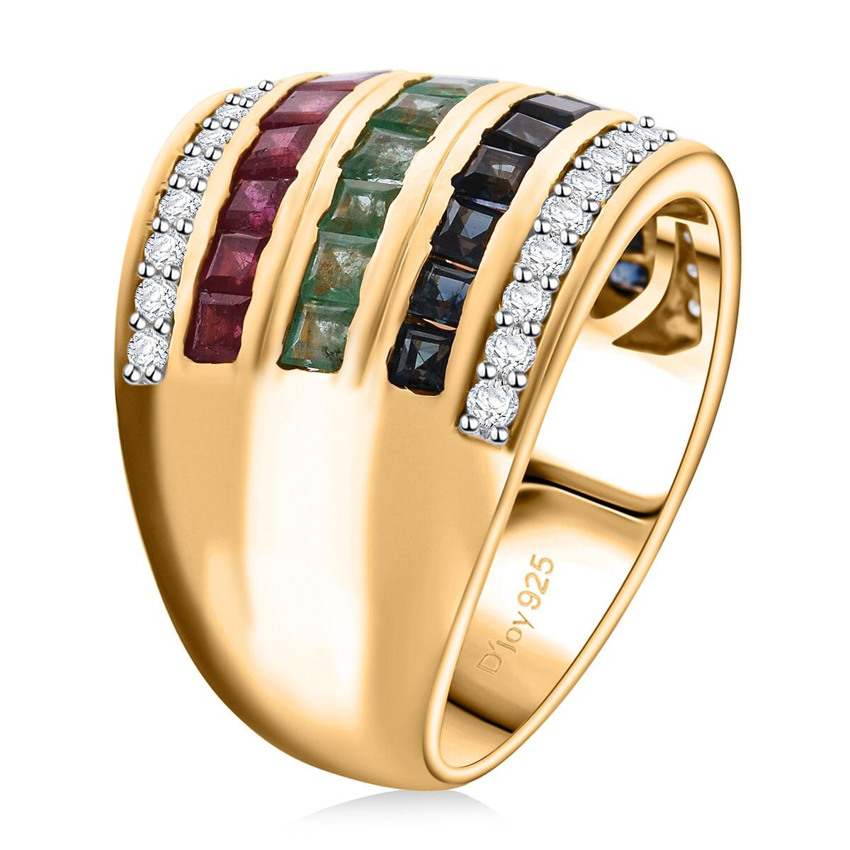 Multi Gemstone and White Zircon 3.70 ctw Rainbow Elegance Ring in Vermeil Yellow Gold Over Sterling Silver (Size 10.0) image number 3