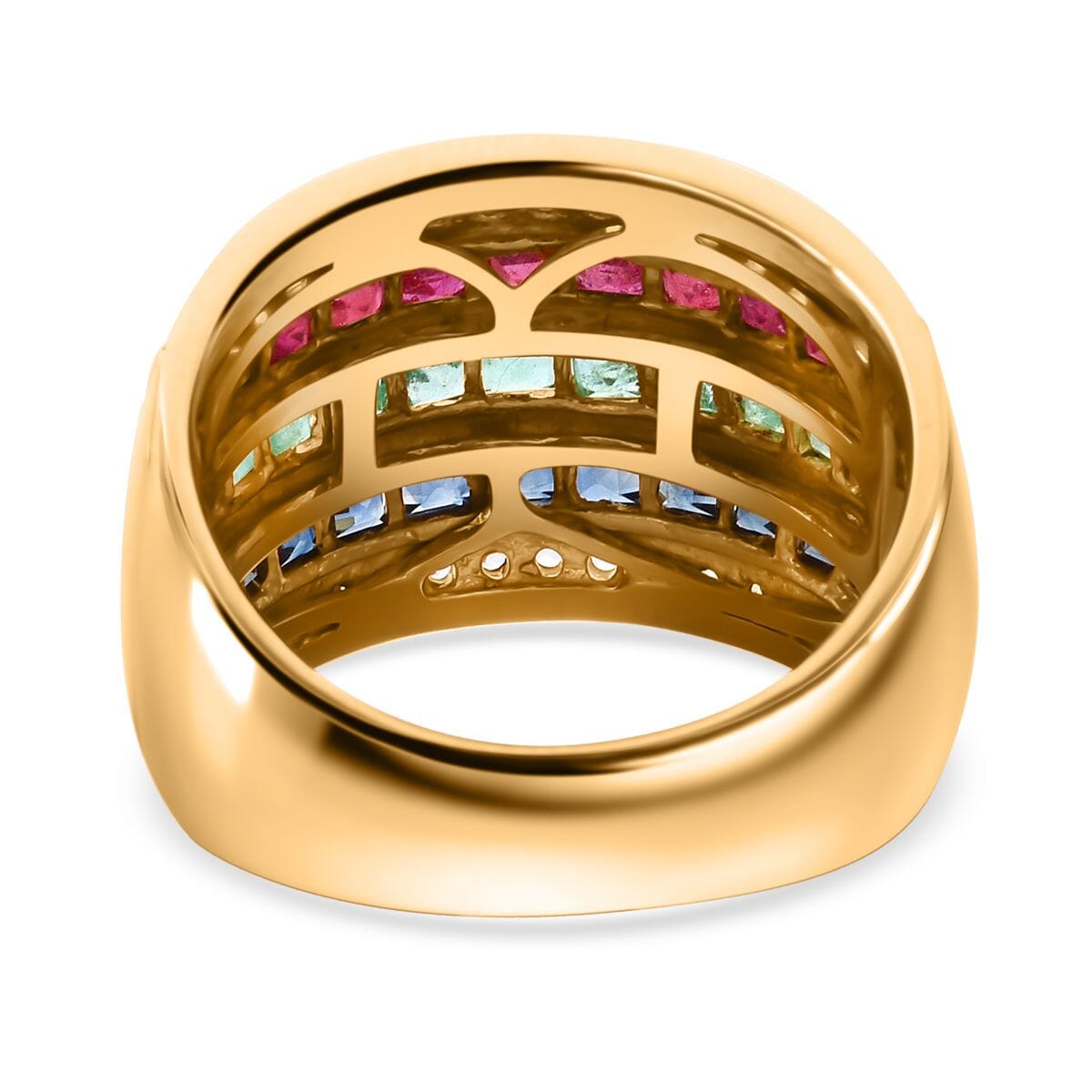 Multi Gemstone and White Zircon 3.70 ctw Rainbow Elegance Ring in Vermeil Yellow Gold Over Sterling Silver (Size 10.0) image number 4
