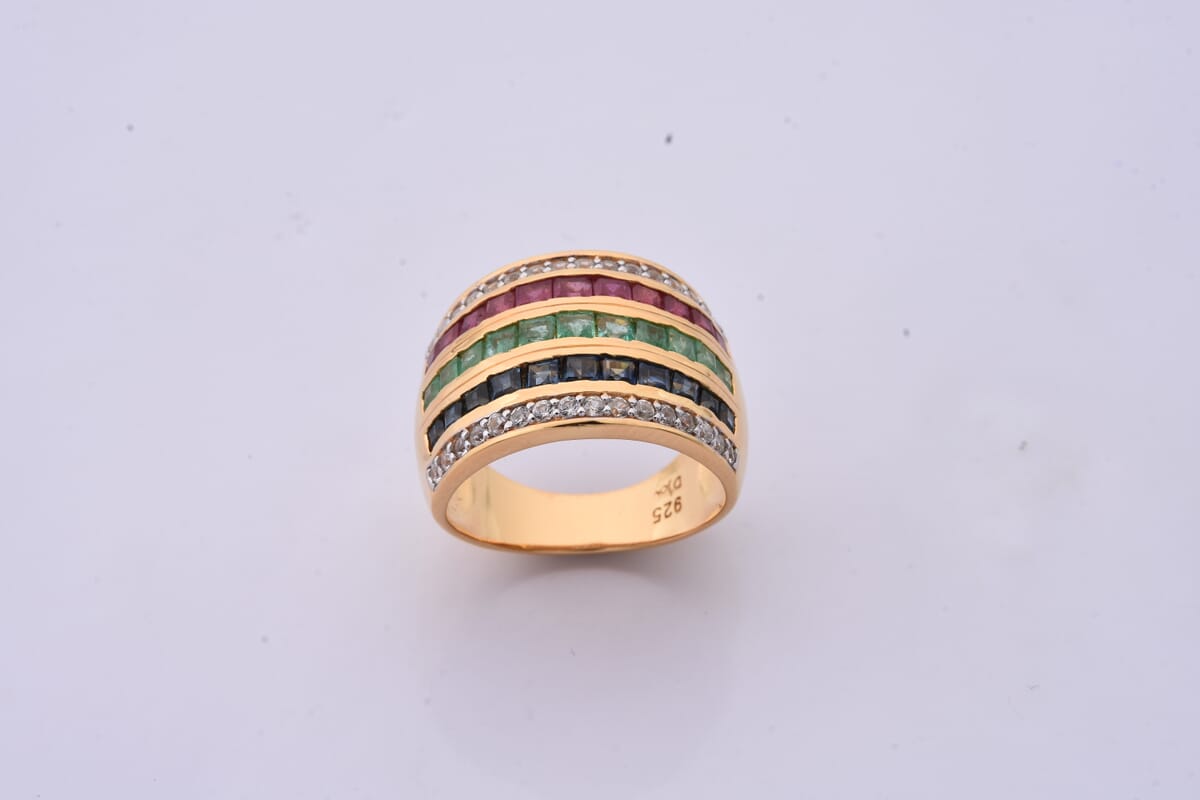 Multi Gemstone and White Zircon 3.70 ctw Rainbow Elegance Ring in Vermeil Yellow Gold Over Sterling Silver (Size 6.0) image number 0