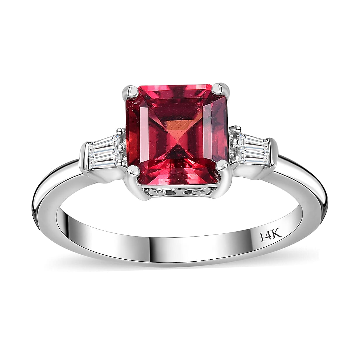 Luxoro Asscher Cut AAA Ouro Fino Rubellite and G-H I2 Diamond 1.90 ctw Ring in 14K White Gold (Size 10.0)