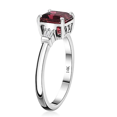 Luxoro Asscher Cut AAA Ouro Fino Rubellite and G-H I2 Diamond 1.90 ctw Ring in 14K White Gold (Size 10.0)