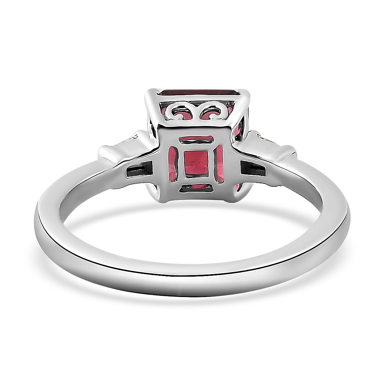 Luxoro Asscher Cut AAA Ouro Fino Rubellite and G-H I2 Diamond 1.90 ctw Ring in 14K White Gold (Size 10.0)