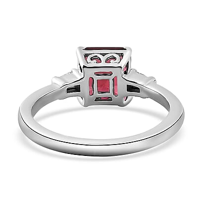 Luxoro Asscher Cut AAA Ouro Fino Rubellite and G-H I2 Diamond 1.90 ctw Ring in 14K White Gold (Size 10.0)