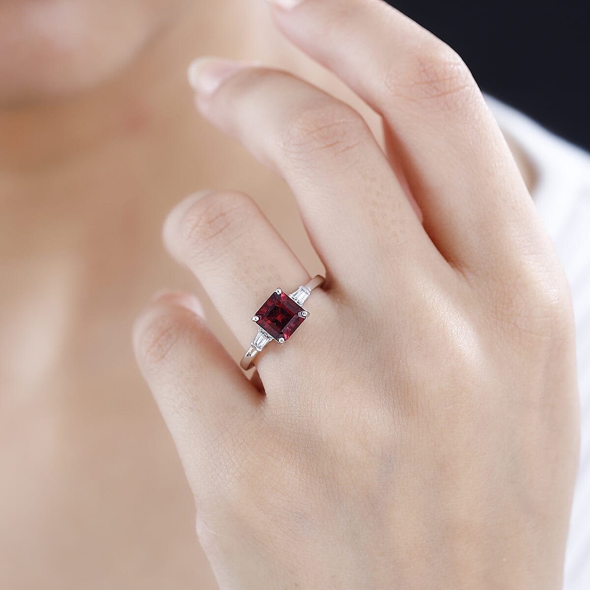 Luxoro Asscher Cut AAA Ouro Fino Rubellite and G-H I2 Diamond 1.90 ctw Ring in 14K White Gold (Size 6.0) image number 2