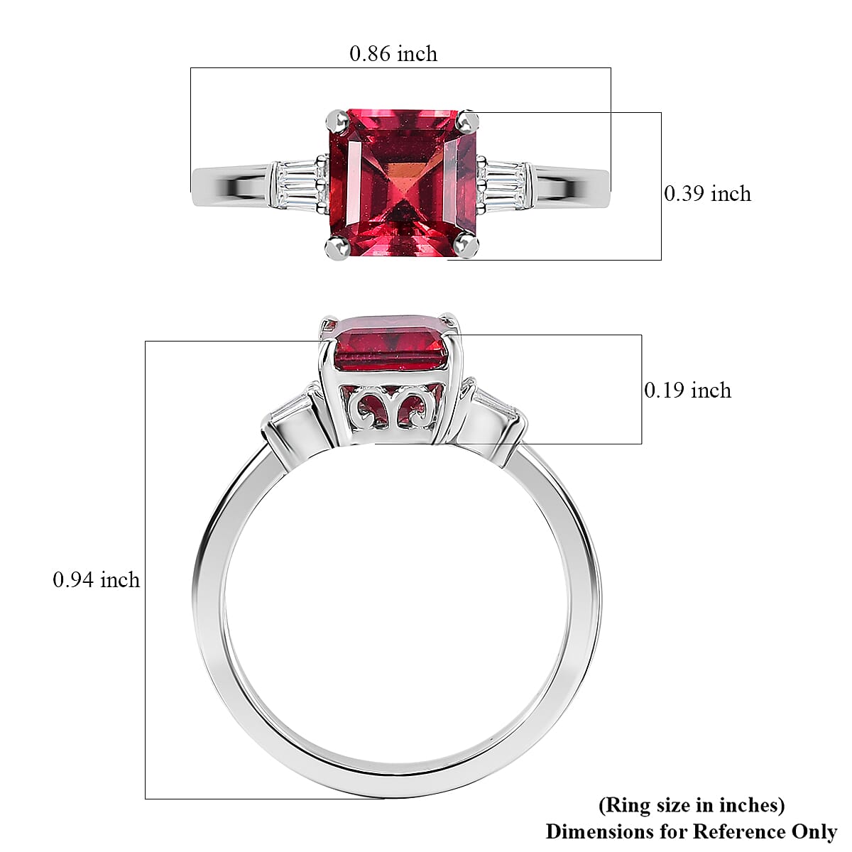 Luxoro Asscher Cut AAA Ouro Fino Rubellite and G-H I2 Diamond 1.90 ctw Ring in 14K White Gold (Size 6.0) image number 5