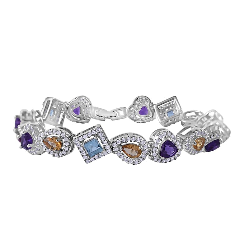 Multi Gemstone Bracelet in Platinum Over Sterling Silver (6.50 In) 9.60 ctw