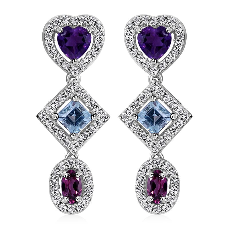 Multi Gemstone Earrings in Platinum Over Sterling Silver 3.35 ctw