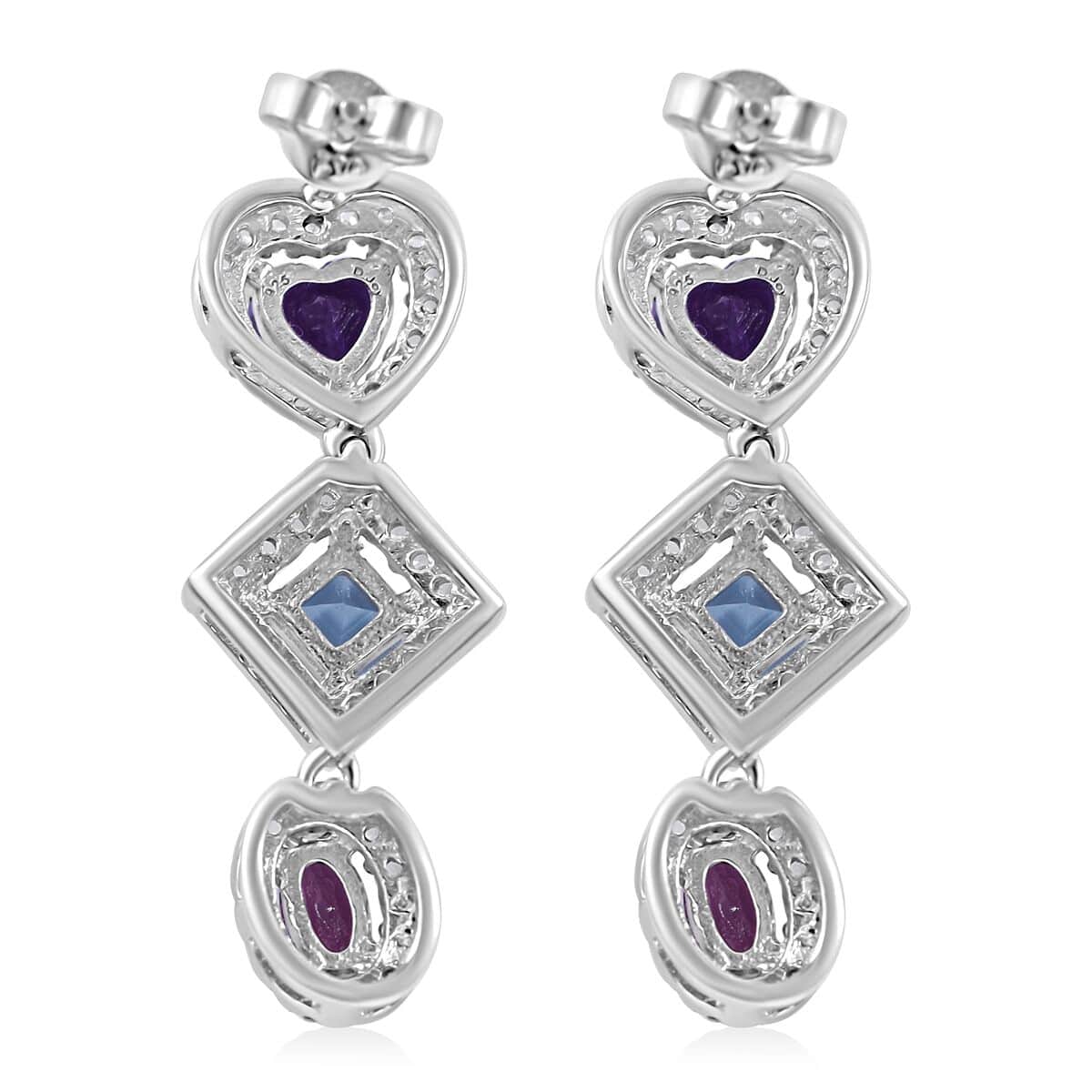 Multi Gemstone Earrings in Platinum Over Sterling Silver 3.35 ctw image number 2