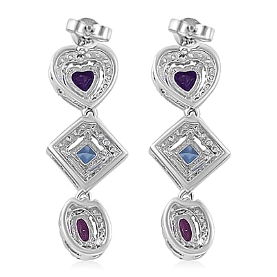 Multi Gemstone Earrings in Platinum Over Sterling Silver 3.35 ctw