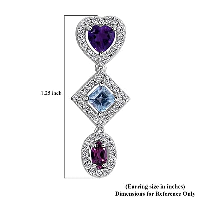 Multi Gemstone Earrings in Platinum Over Sterling Silver 3.35 ctw