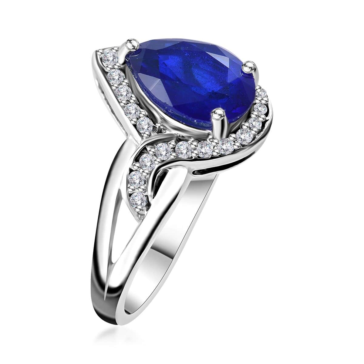 Tanzanian Blue Spinel (DF) and White Zircon Ring in Platinum Over Sterling Silver (Size 10.0) 2.80 ctw image number 2