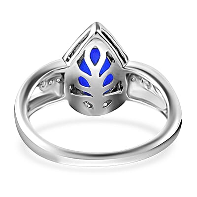 Tanzanian Blue Spinel (DF) and White Zircon Ring in Platinum Over Sterling Silver (Size 10.0) 2.80 ctw