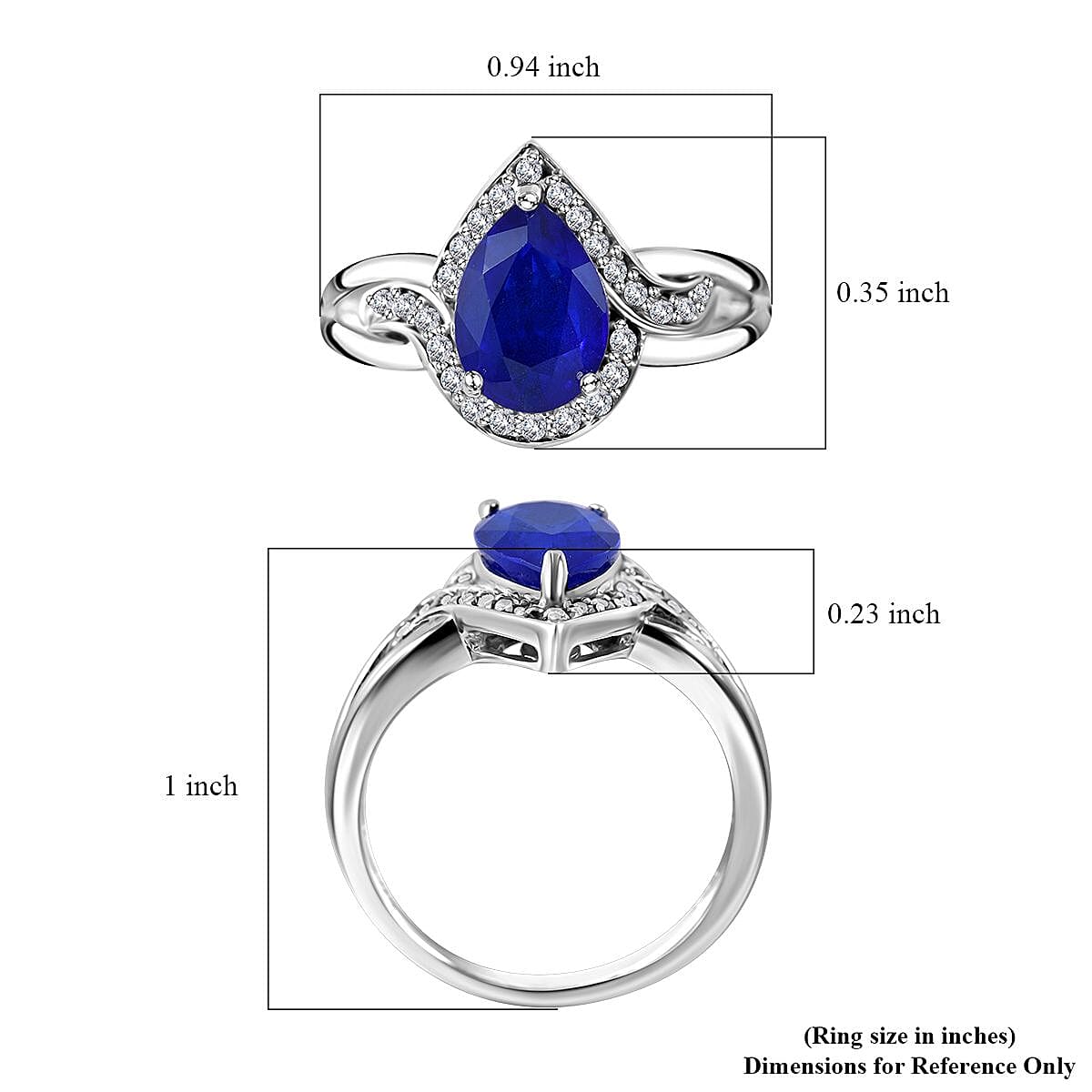 Tanzanian Blue Spinel (DF) and White Zircon Ring in Platinum Over Sterling Silver (Size 10.0) 2.80 ctw