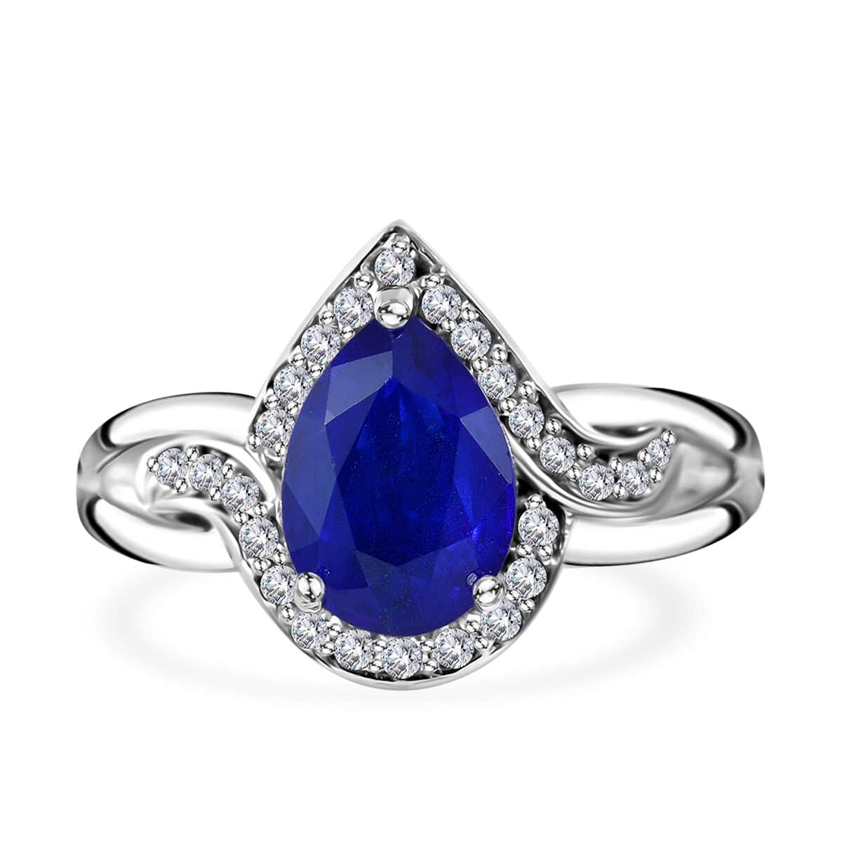 Tanzanian Blue Spinel (DF) and White Zircon Ring in Platinum Over Sterling Silver (Size 7.0) 2.80 ctw image number 0