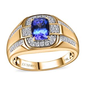 Luxoro 14K Yellow Gold AAA Tanzanite, Diamond (G-H, I2) (0.38 cts) Men's Ring (Size 9.0) 1.90 ctw