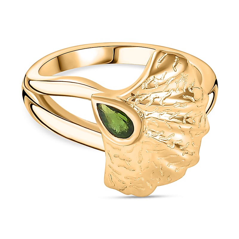 Chrome Diopside and Kanchanaburi Blue Sapphire 0.26 ctw Fancy Ring in Vermeil Yellow Gold Over Sterling Silver (Size 9)