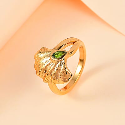 Chrome Diopside and Kanchanaburi Blue Sapphire 0.26 ctw Fancy Ring in Vermeil Yellow Gold Over Sterling Silver (Size 9)