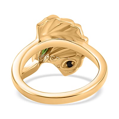 Chrome Diopside and Kanchanaburi Blue Sapphire 0.26 ctw Fancy Ring in Vermeil Yellow Gold Over Sterling Silver (Size 9)