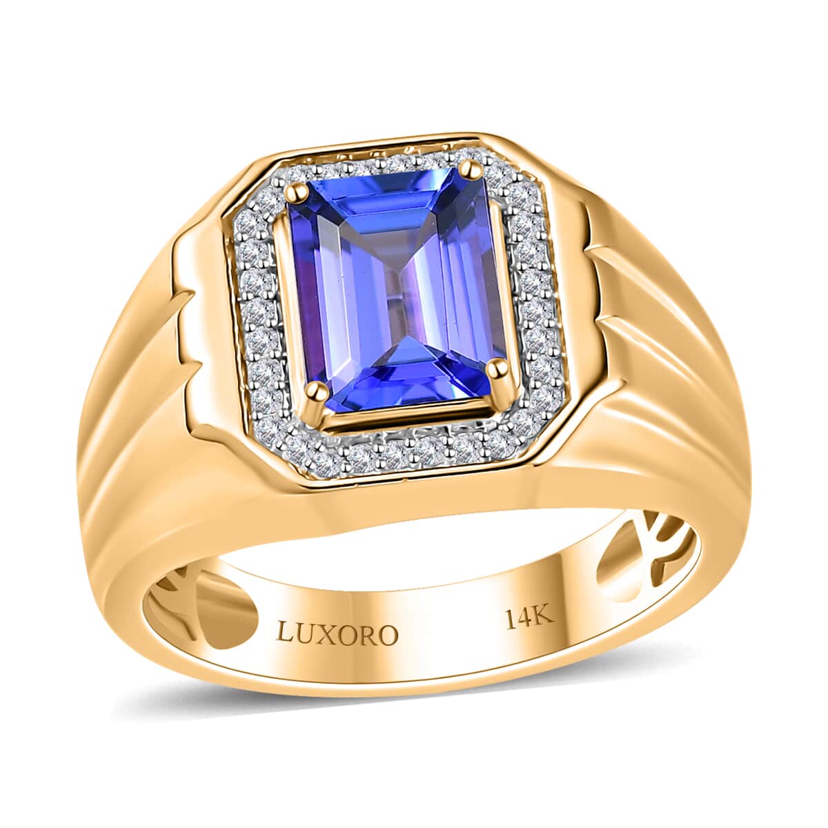 Luxoro 14K Yellow Gold AAA Tanzanite and G-H I2 Diamond Men's Ring 9 Grams 2.85 ctw image number 0