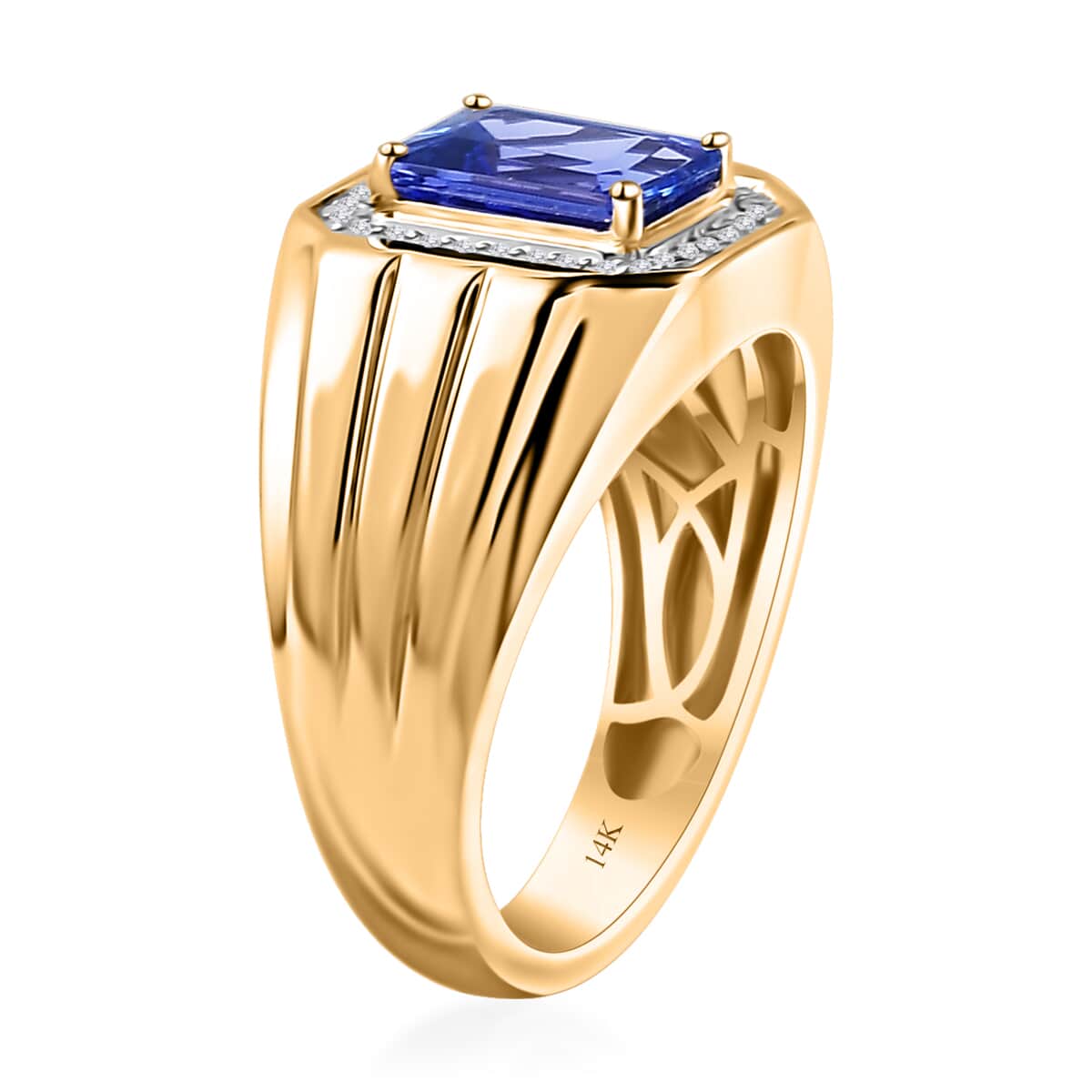 Luxoro 14K Yellow Gold AAA Tanzanite and G-H I2 Diamond Men's Ring 9 Grams 2.85 ctw image number 3