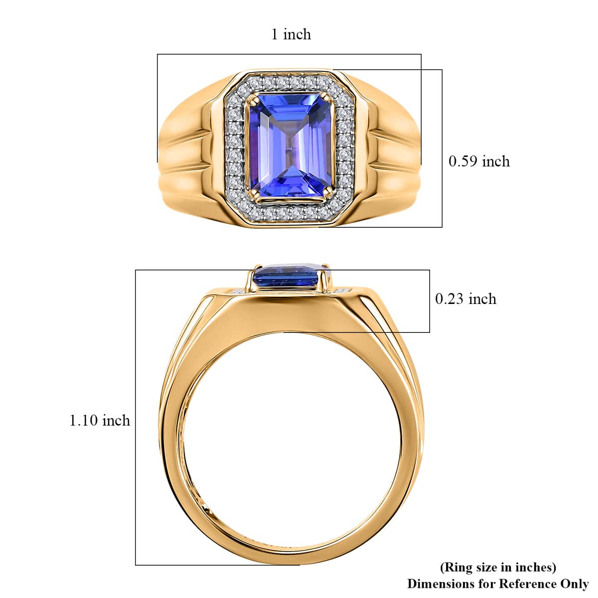 Luxoro 14K Yellow Gold AAA Tanzanite and G-H I2 Diamond Men's Ring 9 Grams 2.85 ctw image number 5