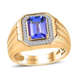 Luxoro 14K Yellow Gold AAA Tanzanite and G-H I2 Diamond Men's Ring (Size 10.0) 9 Grams 2.85 ctw
