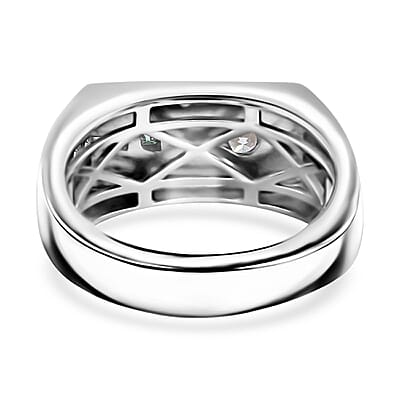 White and Blue Moissanite Ring in Platinum Over Sterling Silver (Size 10.0) 0.70 ctw