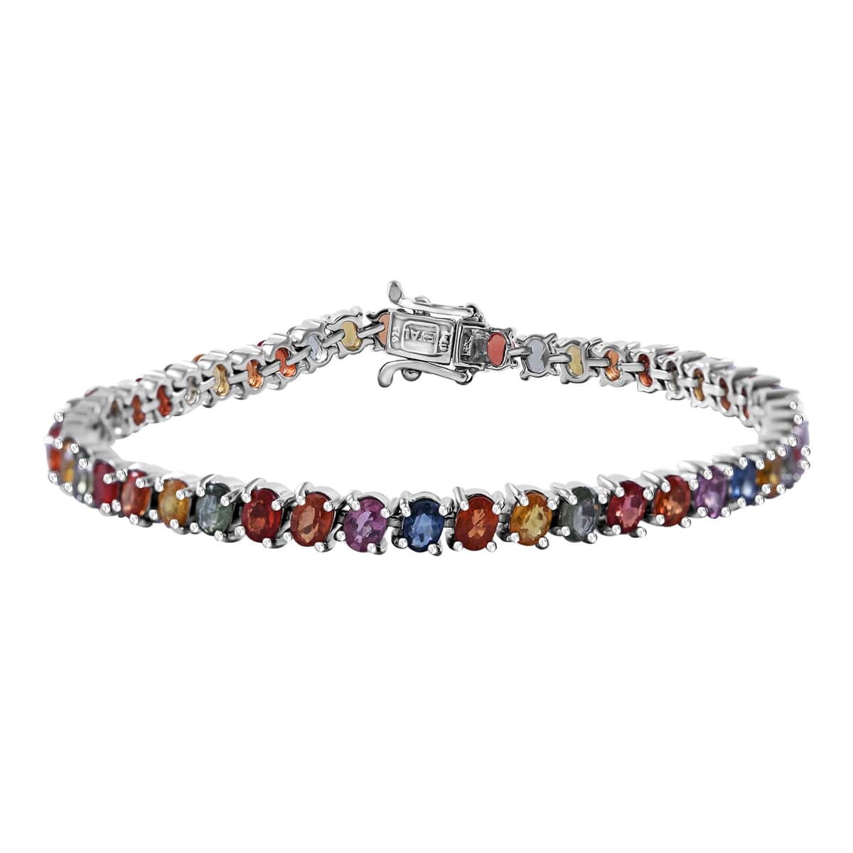 Multi Sapphire Tennis Bracelet in Platinum Over Sterling Silver (6.50 In) 10.60 ctw image number 0
