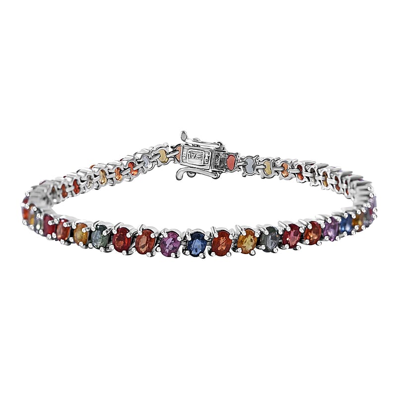Multi Sapphire Tennis Bracelet in Platinum Over Sterling Silver (6.50 In) 10.60 ctw