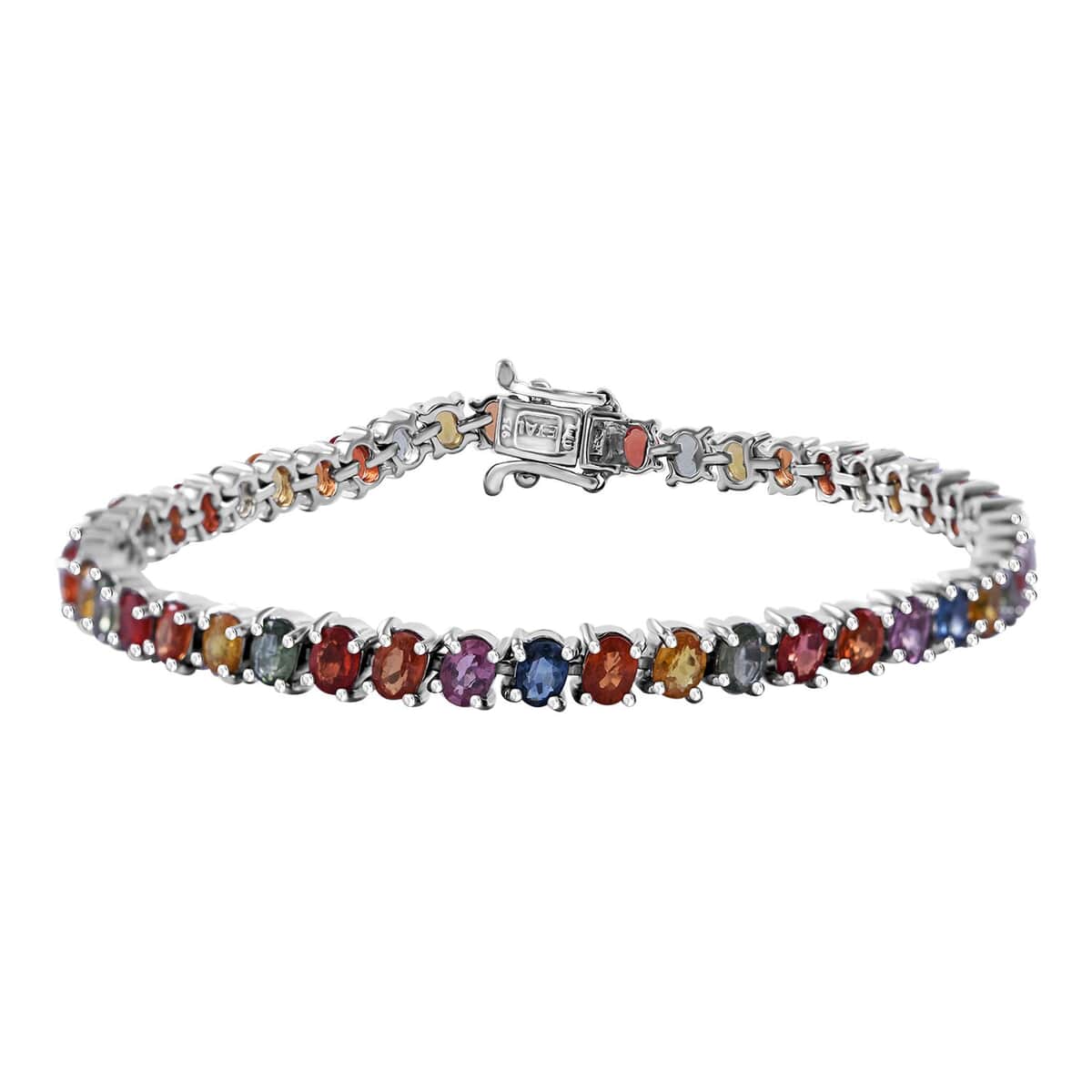 Multi Sapphire Tennis Bracelet in Platinum Over Sterling Silver (7.25 In) 11.00 ctw image number 0