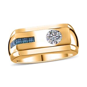 White and Blue Moissanite Ring in Vermeil Yellow Gold Over Sterling Silver (Size 13.0) 0.70 ctw