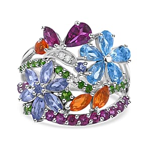 Multi Gemstone Floral Ring in Platinum Over Sterling Silver (Size 10.0) 3.90 ctw