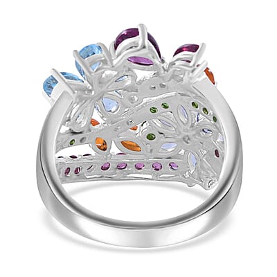 Multi Gemstone Floral Ring in Platinum Over Sterling Silver (Size 10.0) 3.90 ctw