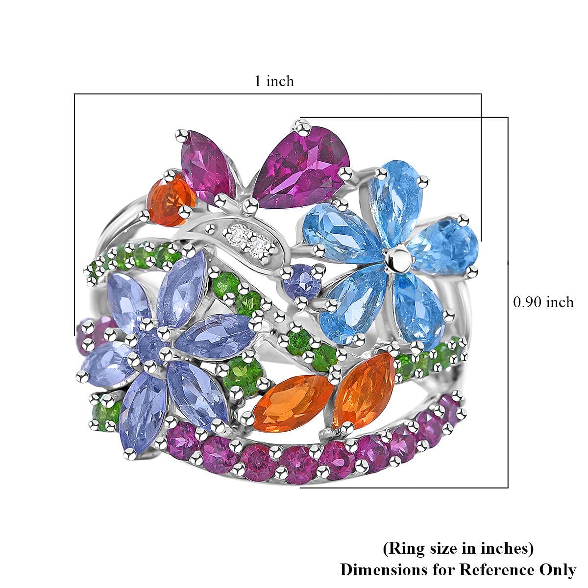 Multi Gemstone Floral Ring in Platinum Over Sterling Silver (Size 10.0) 3.90 ctw