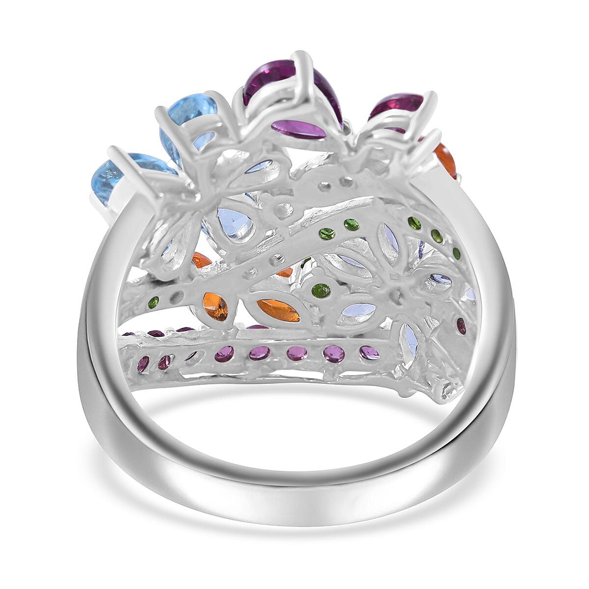Multi Gemstone Floral Ring in Platinum Over Sterling Silver (Size 8.0) 3.90 ctw image number 4