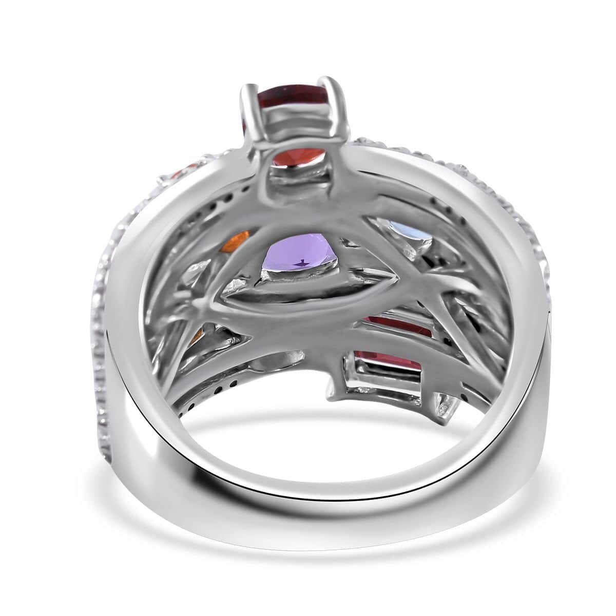 Multi Gemstone Multi Shank Ring in Platinum Over Sterling Silver (Size 10.0) 4.25 ctw image number 3