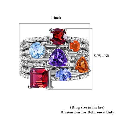 Multi Gemstone 4.25 ctw Multi Shank Ring in Platinum Over Sterling Silver (Size  10.0)