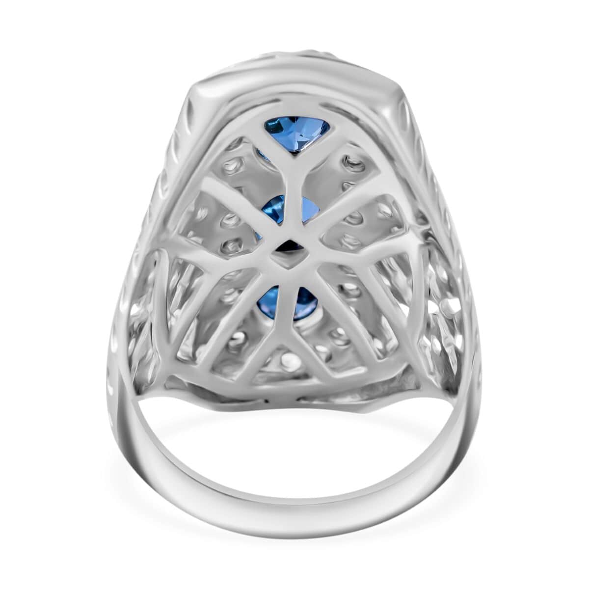 Premium London Blue Topaz and White Zircon 3.90 ctw Trinity Ring in Platinum Over Sterling Silver (Size 10.0) image number 3