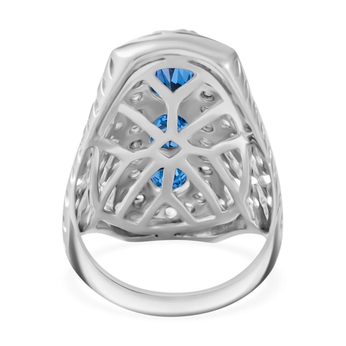 Premium Swiss Blue Topaz and White Zircon 3.90 ctw Trinity Ring in Platinum Over Sterling Silver (Size 7.0) image number 3