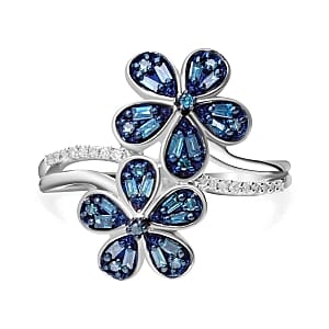 Blue Diamond (IR) and Diamond 0.33 ctw Ring in Platinum Over Sterling Silver (Size 11.5)