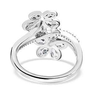 Blue Diamond (IR) and Diamond 0.33 ctw Ring in Platinum Over Sterling Silver (Size 11.5)