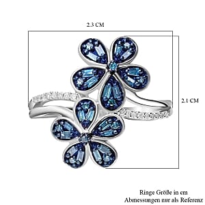 Blue Diamond (IR) and Diamond 0.33 ctw Ring in Platinum Over Sterling Silver (Size 11.5)