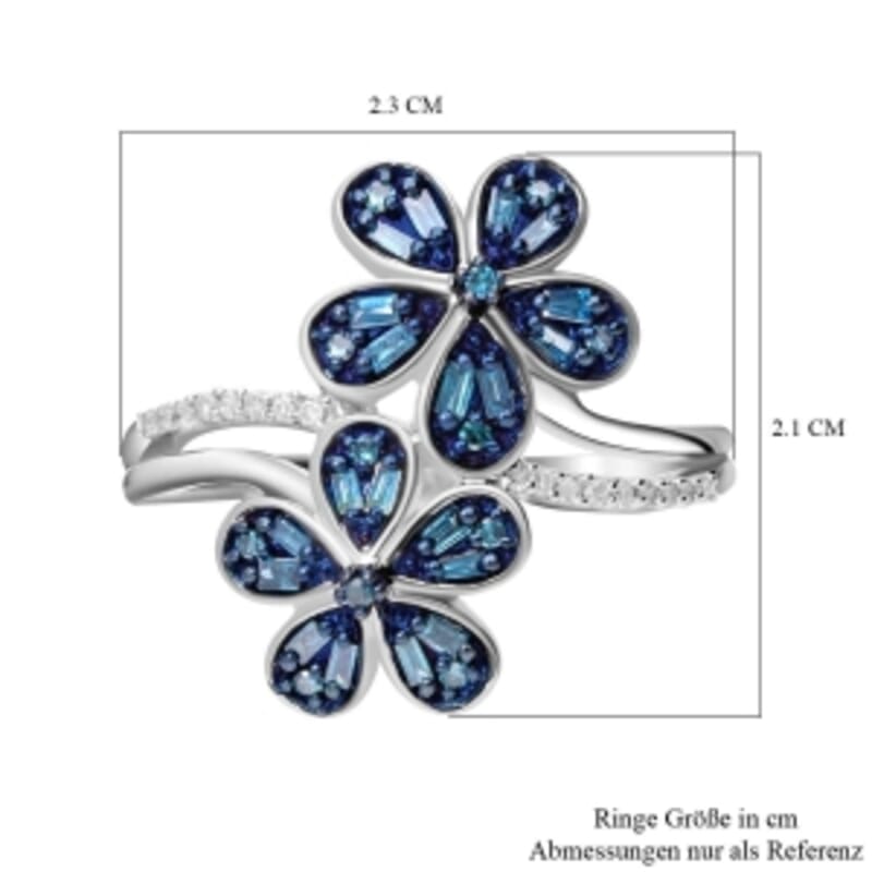 Blue Diamond (IR) and Diamond 0.33 ctw Ring in Platinum Over Sterling Silver (Size 11.5)
