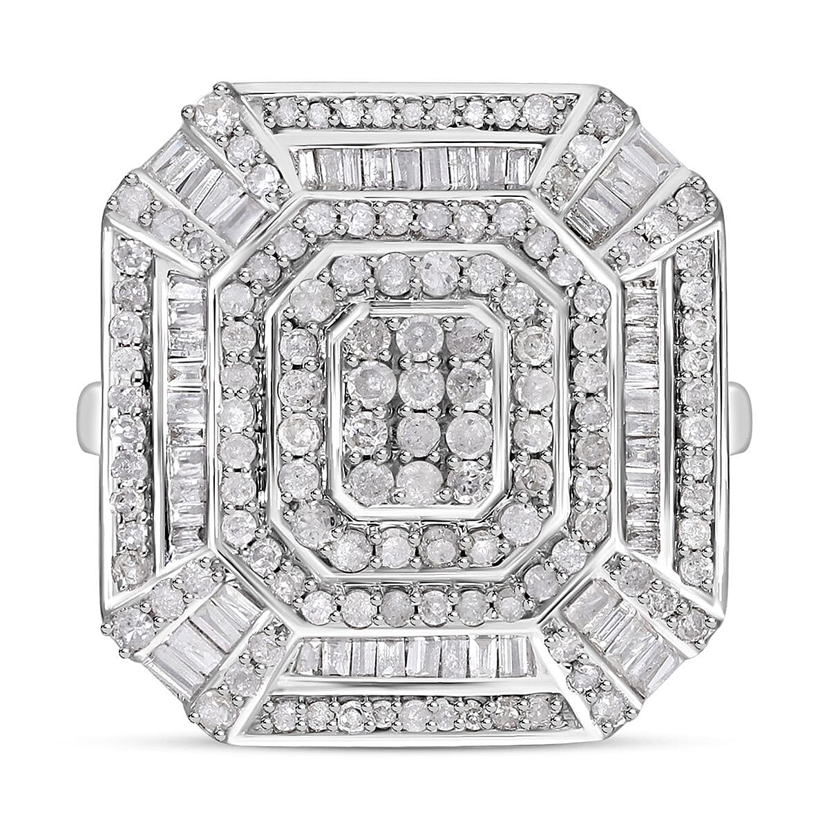 White Diamond 1.46 ctw Ring in Platinum Over Sterling Silver (Size 10.0)