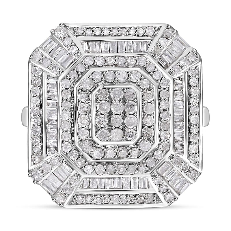 White Diamond 1.46 ctw Ring in Platinum Over Sterling Silver (Size 10.0)