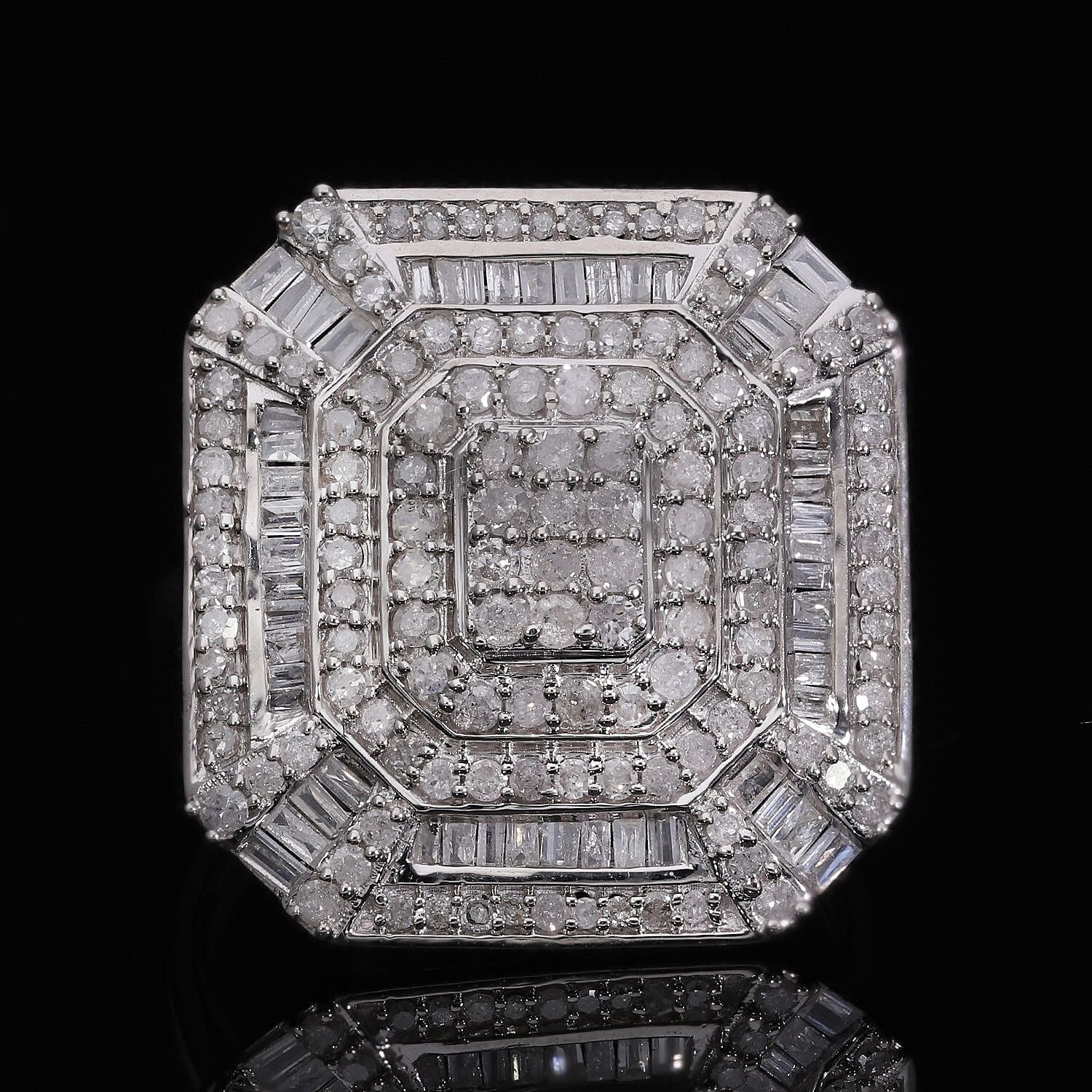 White Diamond 1.46 ctw Ring in Platinum Over Sterling Silver (Size 10.0)