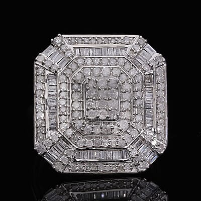 White Diamond 1.46 ctw Ring in Platinum Over Sterling Silver (Size 10.0)