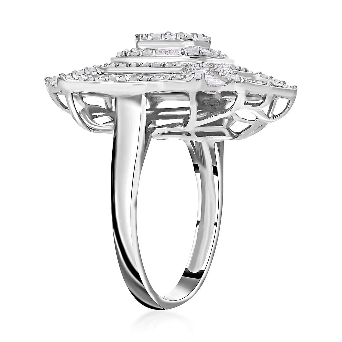 White Diamond 1.46 ctw Ring in Platinum Over Sterling Silver (Size 10.0)