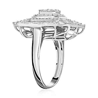 White Diamond 1.46 ctw Ring in Platinum Over Sterling Silver (Size 10.0)