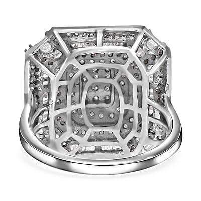 White Diamond 1.46 ctw Ring in Platinum Over Sterling Silver (Size 10.0)